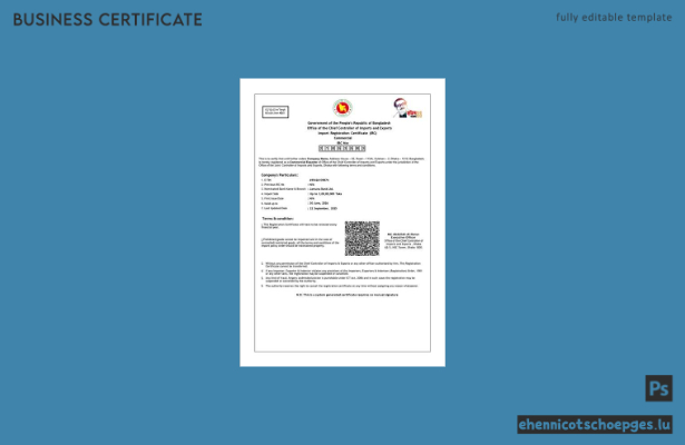 Beispiel eines Importregistrierungszertifikats für Bangladesch (Word- und PDF-Datei)